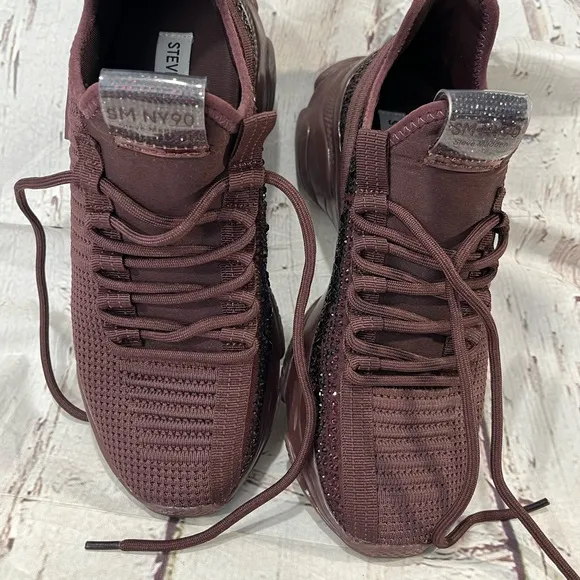 STEVE MADDEN Women's Maxima Sneakers Burgundy Rhinestone-8M