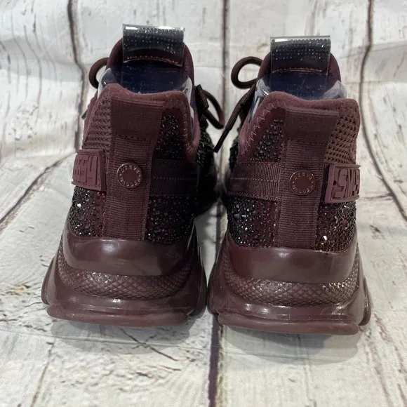 STEVE MADDEN Women's Maxima Sneakers Burgundy Rhinestone-8M
