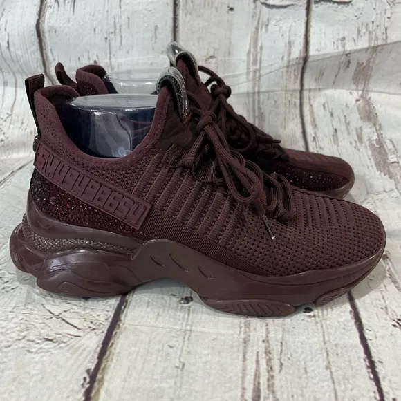 STEVE MADDEN Women's Maxima Sneakers Burgundy Rhinestone-8M
