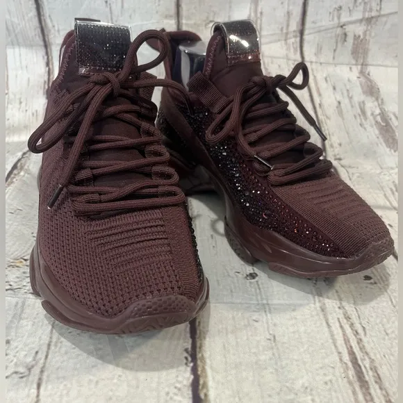 STEVE MADDEN Women's Maxima Sneakers Burgundy Rhinestone-8M
