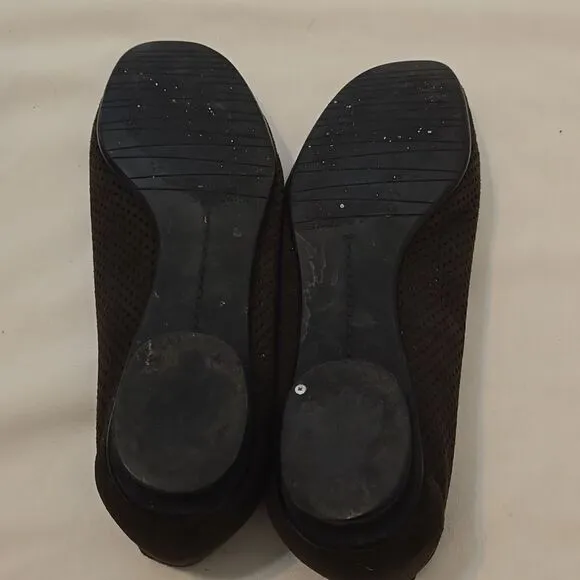 Stuart Weitzman black suede perforated flats 10
