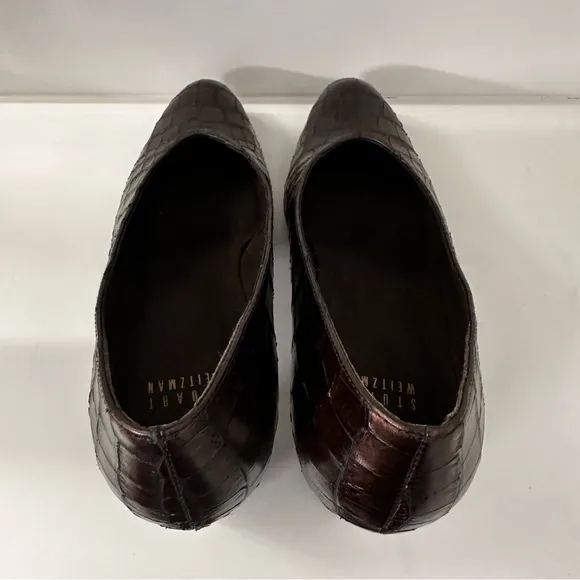 Stuart Weitzman Croc Embossed Brown Heels Shoes Women’s Size 7.5