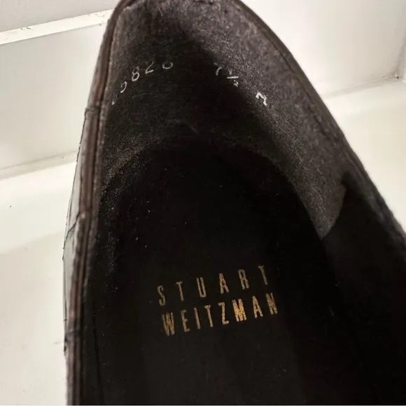 Stuart Weitzman Croc Embossed Brown Heels Shoes Women’s Size 7.5