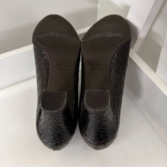 Stuart Weitzman Croc Embossed Brown Heels Shoes Women’s Size 7.5