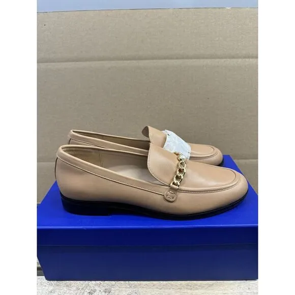 Stuart Weitzman Owen Pearl Chain Leather Loafer Shoes Flats Women's 9.5B‎ New