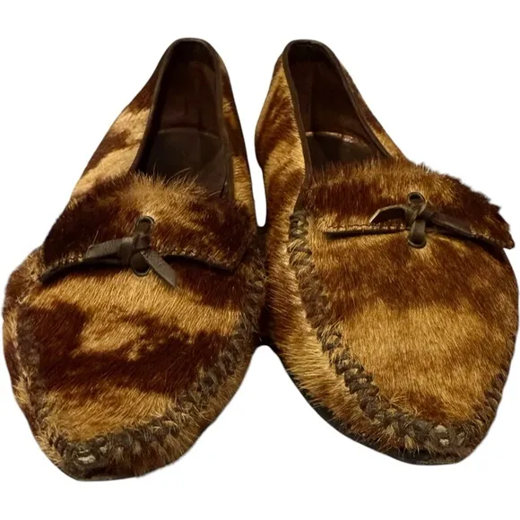 Stunning‎ Tod's Calf Hair Animal Print Pointy Toe Leather Flats Shoes Size 7