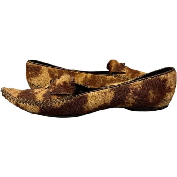 Stunning‎ Tod's Calf Hair Animal Print Pointy Toe Leather Flats Shoes Size 7
