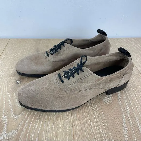 Suede Lace Up Shoes Flats Oxfords Cream 36