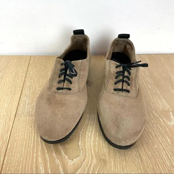 Suede Lace Up Shoes Flats Oxfords Cream 36