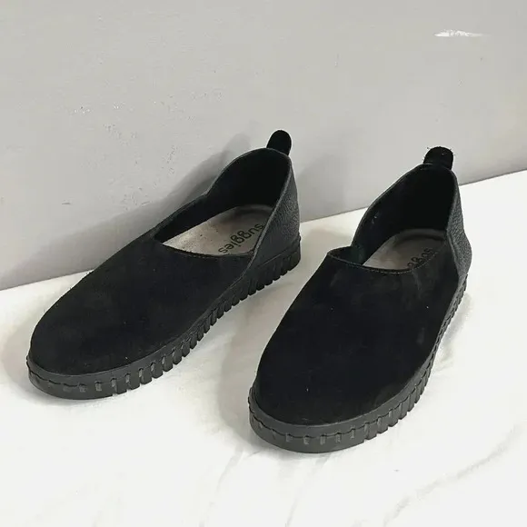 Suggies Casual Slip-On Shoes Womens 7W Black Italian Leather Cushioned Arch Supp
