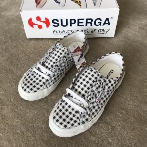 SUPERGA Black/White Plaid Canvas Lace Up Sneakers