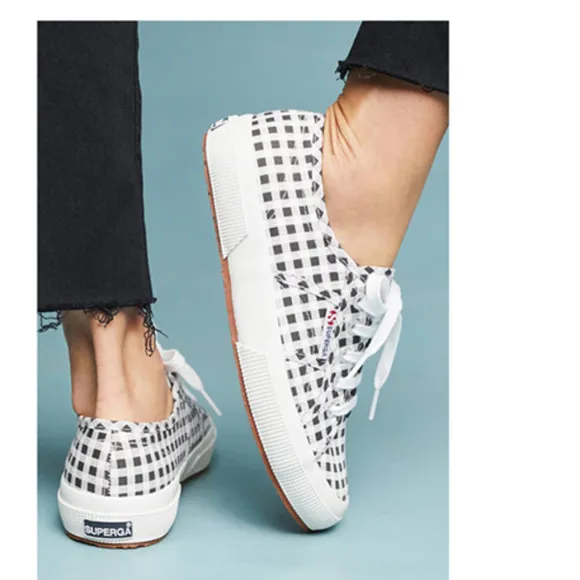 SUPERGA Black/White Plaid Canvas Lace Up Sneakers