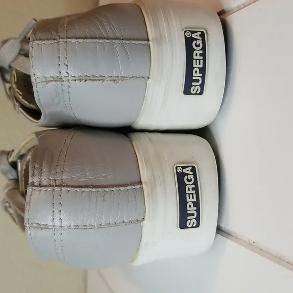 Superga Leather Sneaker Shoes Women Size 8 Gray Platform Casual Lace Up