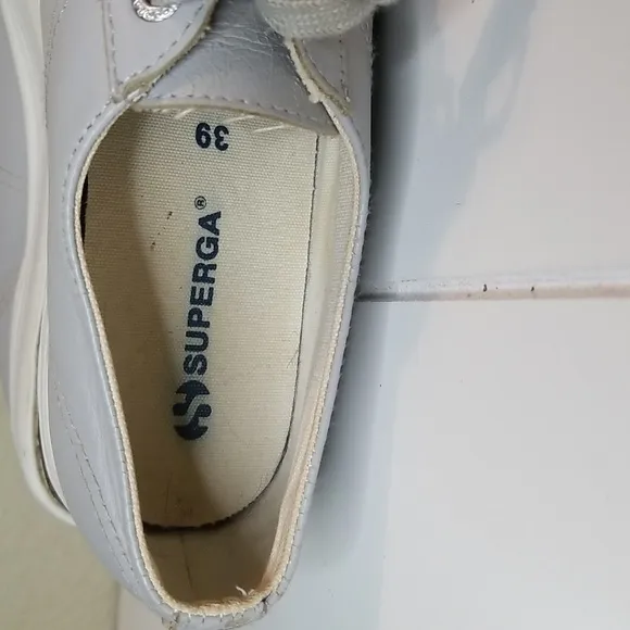 Superga Leather Sneaker Shoes Women Size 8 Gray Platform Casual Lace Up