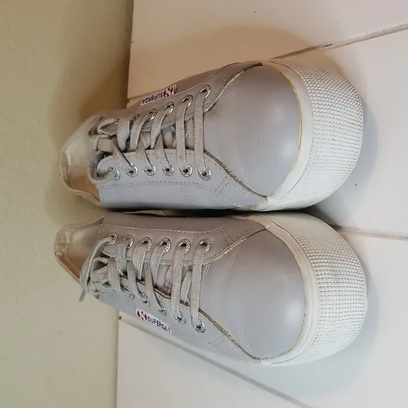 Superga Leather Sneaker Shoes Women Size 8 Gray Platform Casual Lace Up