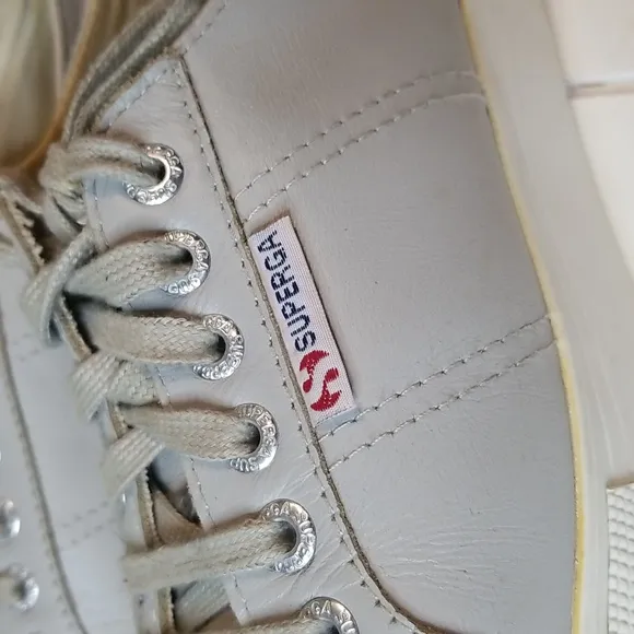 Superga Leather Sneaker Shoes Women Size 8 Gray Platform Casual Lace Up