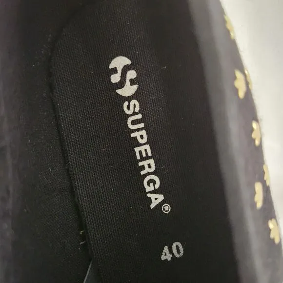 Superga Women's Black Canvas Gold Star Studs Low Top Sneakers Size 40