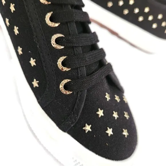 Superga Women's Black Canvas Gold Star Studs Low Top Sneakers Size 40