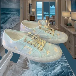 Superga X Loveshackfancy Light Blue‎ And Yellow Floral Canvas Sneakers