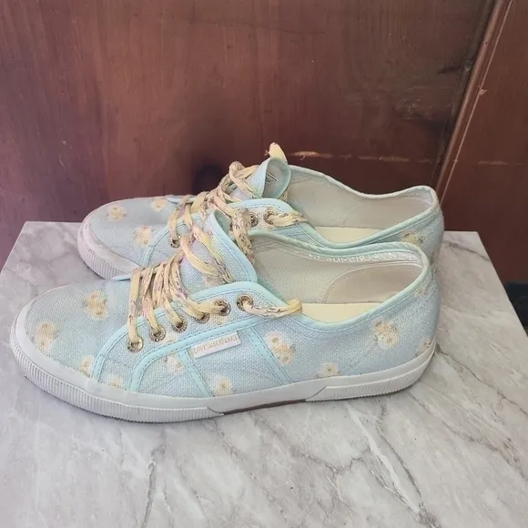 Superga X Loveshackfancy Light Blue‎ And Yellow Floral Canvas Sneakers
