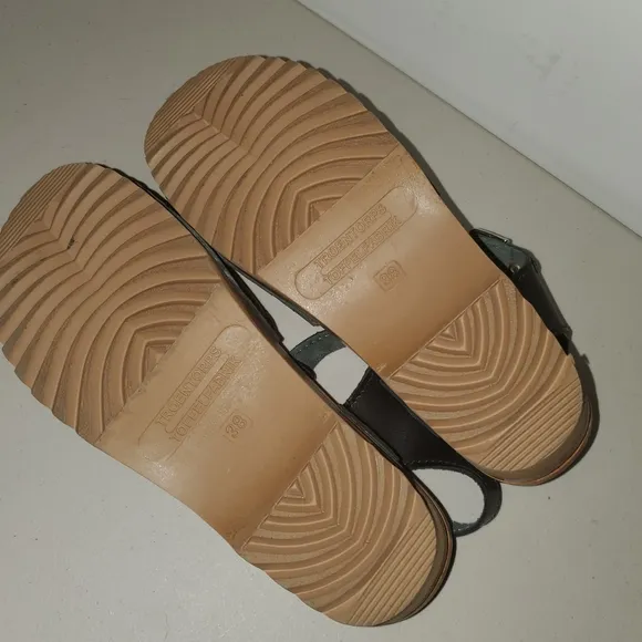 Sz 7 (38) Troentorp Nelly wood leather clogs navy.