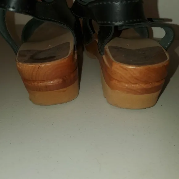 Sz 7 (38) Troentorp Nelly wood leather clogs navy.