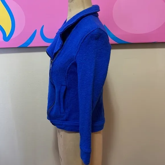 Tahari Electric Blue Boiled Wool Moto Jacket