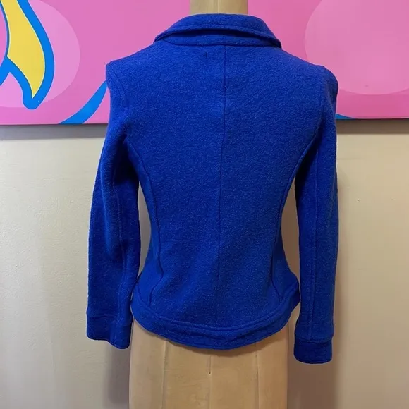 Tahari Electric Blue Boiled Wool Moto Jacket