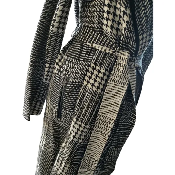 Tahari Womens Houndstooth Multimedia Long Coat
