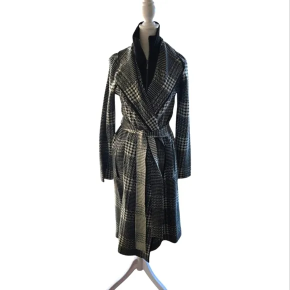 Tahari Womens Houndstooth Multimedia Long Coat