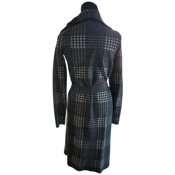 Tahari Womens Houndstooth Multimedia Long Coat