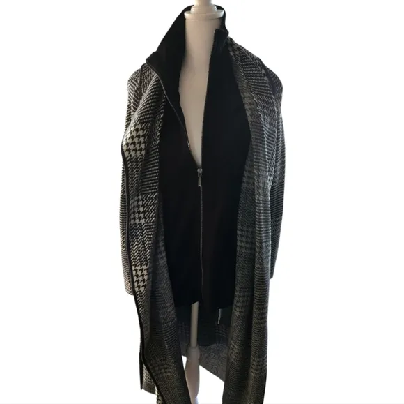 Tahari Womens Houndstooth Multimedia Long Coat