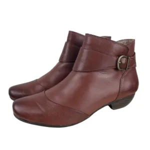 Taos Addition Ankle Boots Size 9 Brown Leather Booties Burnished Toe Heel Casual