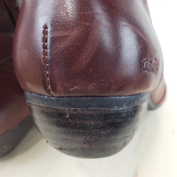 Taos Addition Ankle Boots Size 9 Brown Leather Booties Burnished Toe Heel Casual
