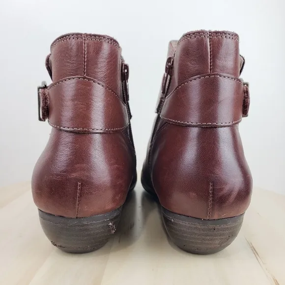Taos Addition Ankle Boots Size 9 Brown Leather Booties Burnished Toe Heel Casual
