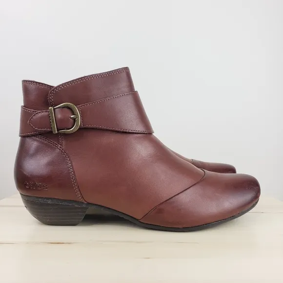 Taos Addition Ankle Boots Size 9 Brown Leather Booties Burnished Toe Heel Casual