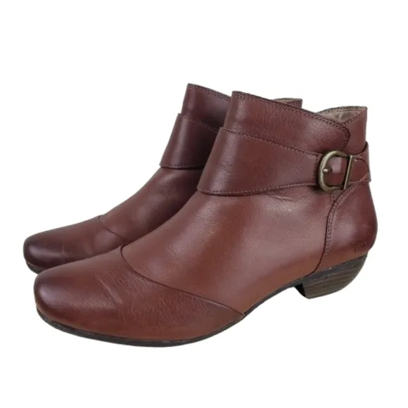 Taos Addition Ankle Boots Size 9 Brown Leather Booties Burnished Toe Heel Casual