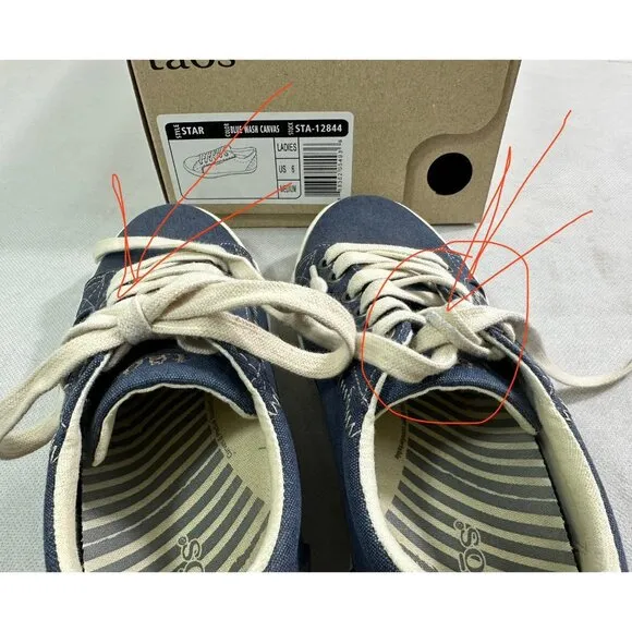 Taos Star Blue Wash Canvas Retro Comfort Lace Up Sneakers Womens 6 Read