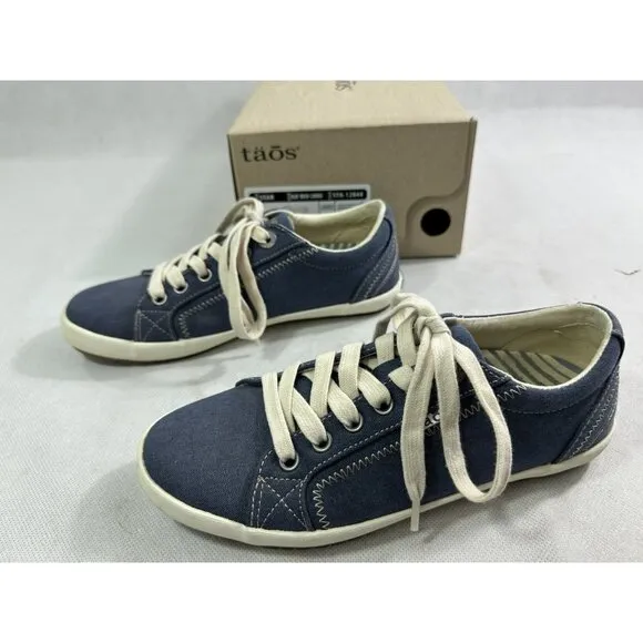 Taos Star Blue Wash Canvas Retro Comfort Lace Up Sneakers Womens 6 Read