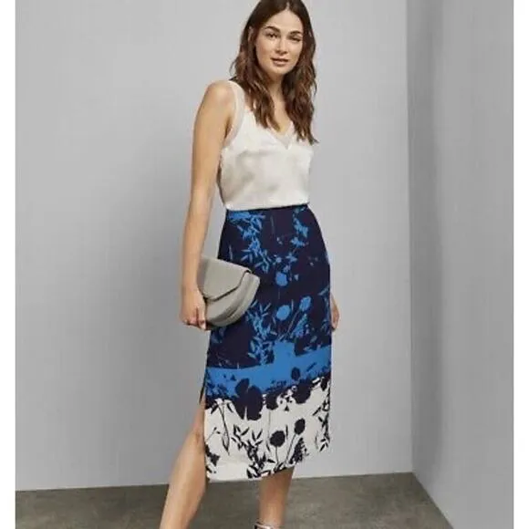 Ted Baker Selaah Bluebell Side Slit Midi Skirt Floral Size 2