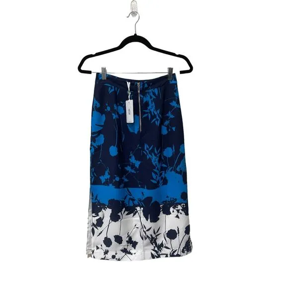 Ted Baker Selaah Bluebell Side Slit Midi Skirt Floral Size 2