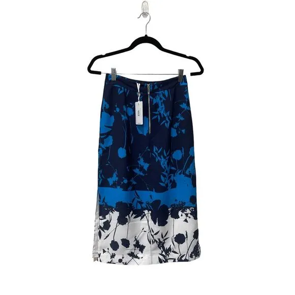 Ted Baker Selaah Bluebell Side Slit Midi Skirt Floral Size 2