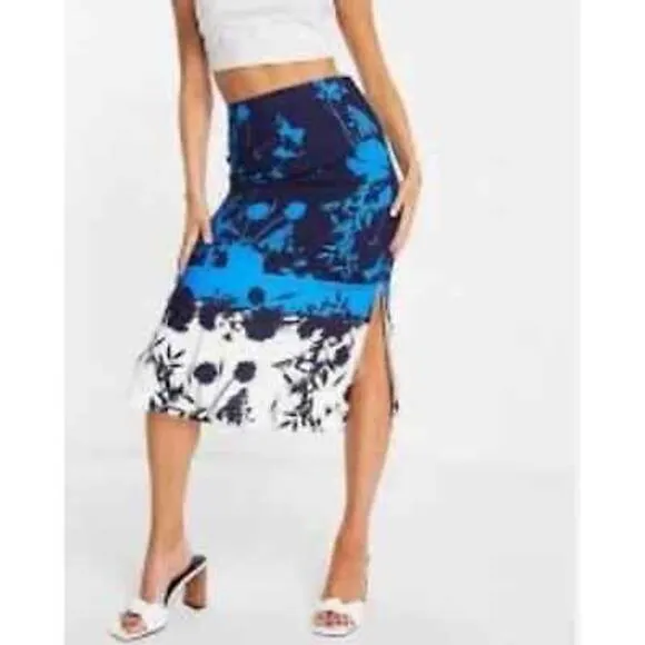 Ted Baker Selaah Bluebell Side Slit Midi Skirt Floral Size 2