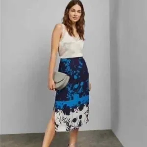 Ted Baker Selaah Bluebell Side Slit Midi Skirt Floral Size 2