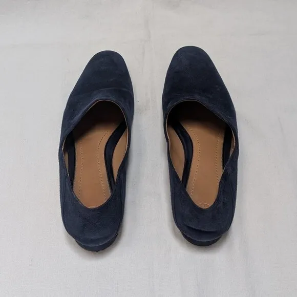 The Row Women's Navy Blue Suede Leather Low Heel Flats Shoes Size 38 US 8