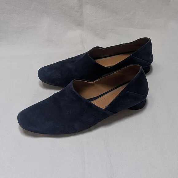 The Row Women's Navy Blue Suede Leather Low Heel Flats Shoes Size 38 US 8