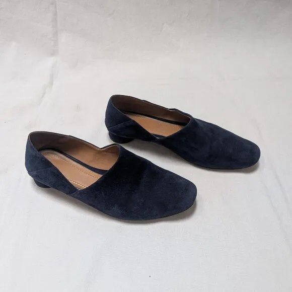The Row Women's Navy Blue Suede Leather Low Heel Flats Shoes Size 38 US 8