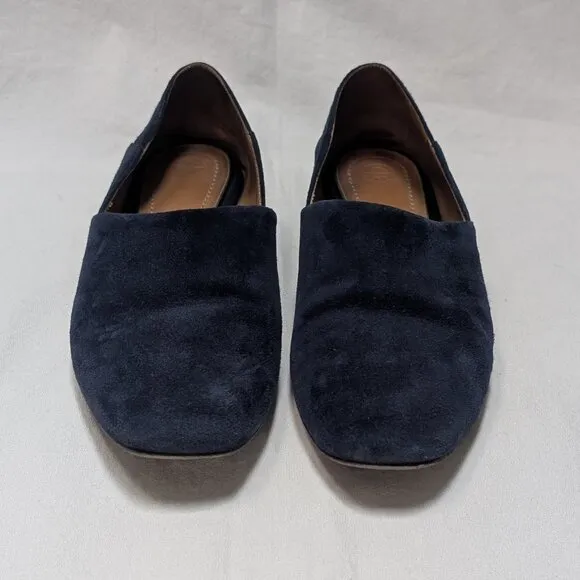 The Row Women's Navy Blue Suede Leather Low Heel Flats Shoes Size 38 US 8