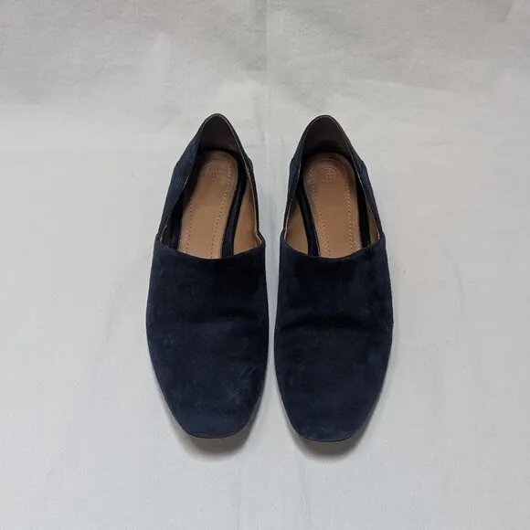 The Row Women's Navy Blue Suede Leather Low Heel Flats Shoes Size 38 US 8