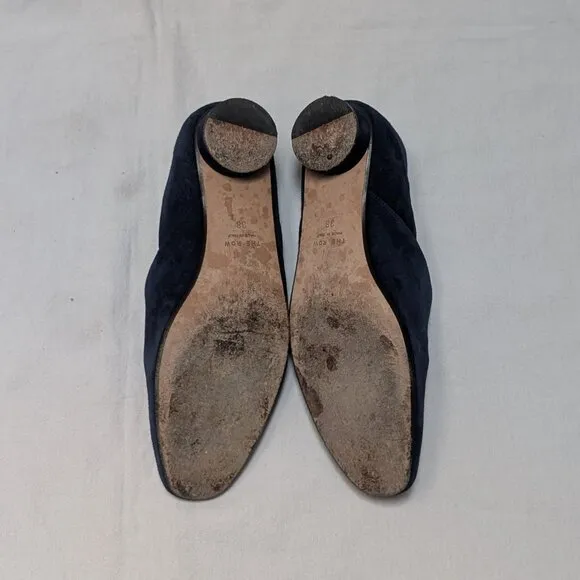 The Row Women's Navy Blue Suede Leather Low Heel Flats Shoes Size 38 US 8
